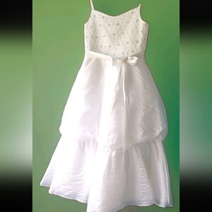 NWT Lida Beautiful White Long Communion Party Bead Sequin Layered Dress Sz 7